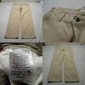 Carhartt Pants Mens 34X29 Beige‎ Zip Fly Relaxed Fit Rugged Flex Stretch Canvas